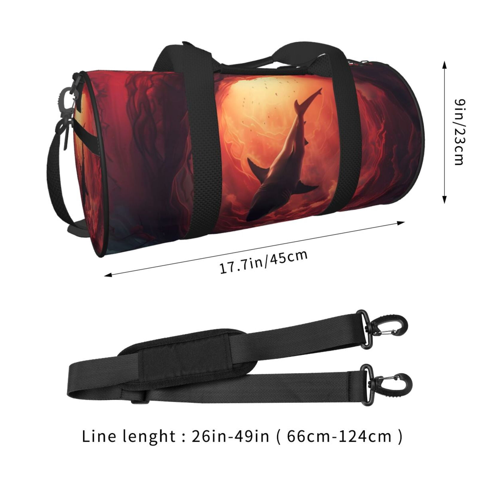 Vsdgher Shark Underwater Vortex 45L Foldable Duffel Bag, Sports Gym Bag,Overnight Bag, Portable Weekender Bag for Airplanes
