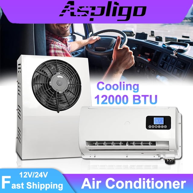 Aspligo 12V 10000BTU Mini eléctrico dividido aire acondicionado, nueva energía unidad de CA para semicamión, RV, autocaravana, grúa, tractor, furgoneta, barco