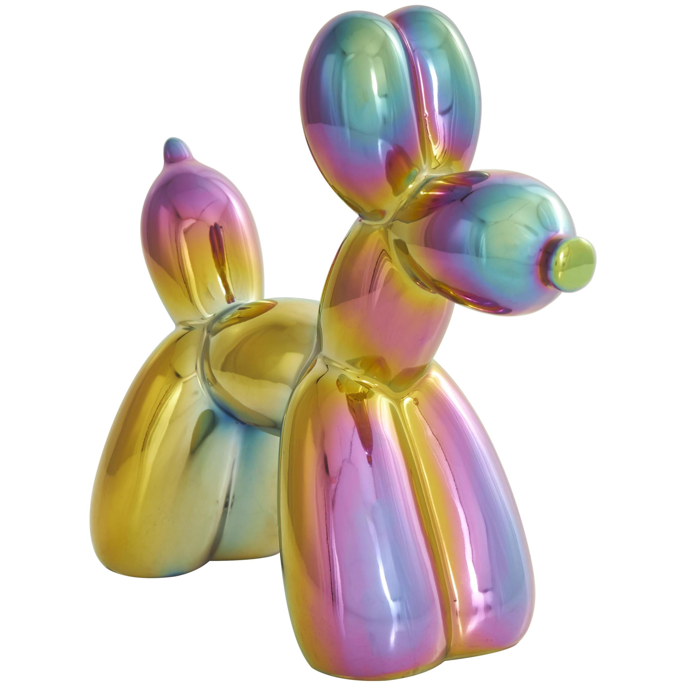 9", 7"H Multi Colored Ceramic Balloon Dog Sculpture with Rainbow Shimmer Finish, by DecMode (2 Count)