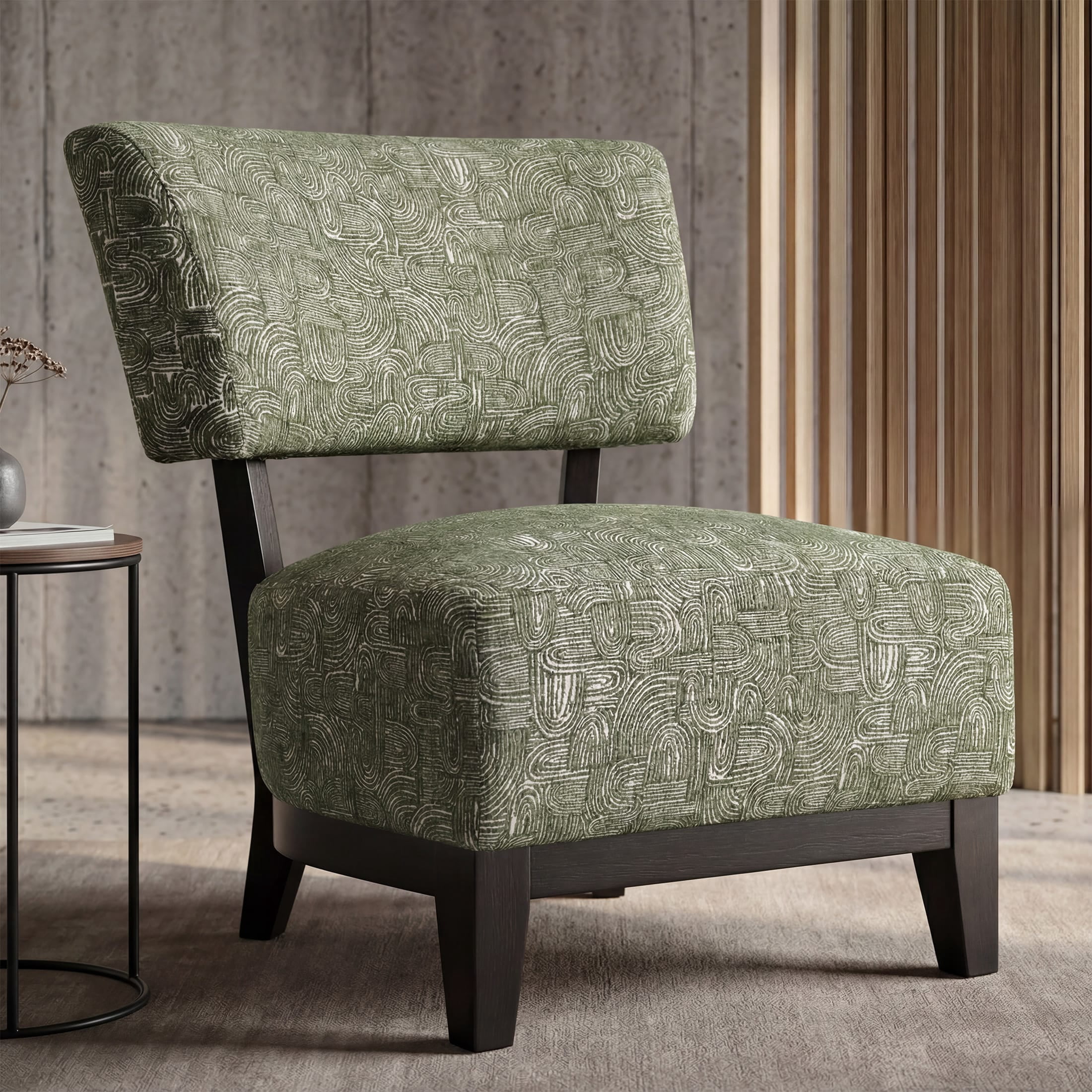 Aenkyo Contemporary Chenille Fabric Armless Accent Chair, Green