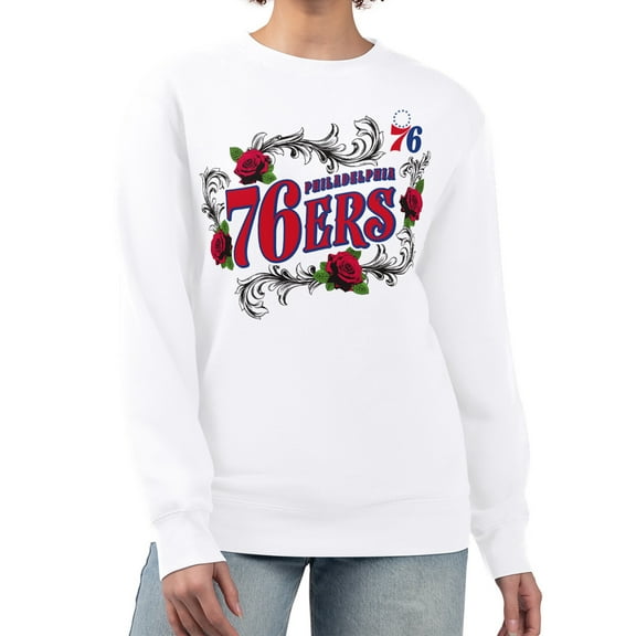 Women's G-III 4Her by Carl Banks White Philadelphia 76ers Roses Fleece Tri-Blend Sweatshirt