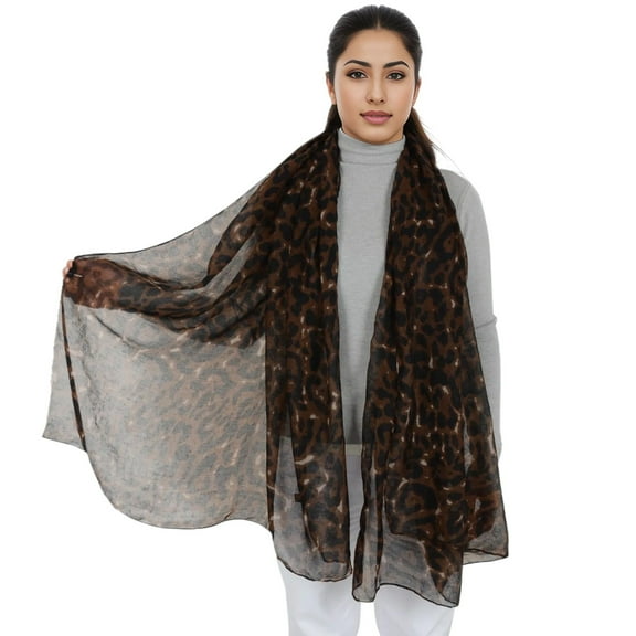 Women's Classic Leopard Print Scarf Lightweight Shawl Wrap Head Scarves- Dark Leopard