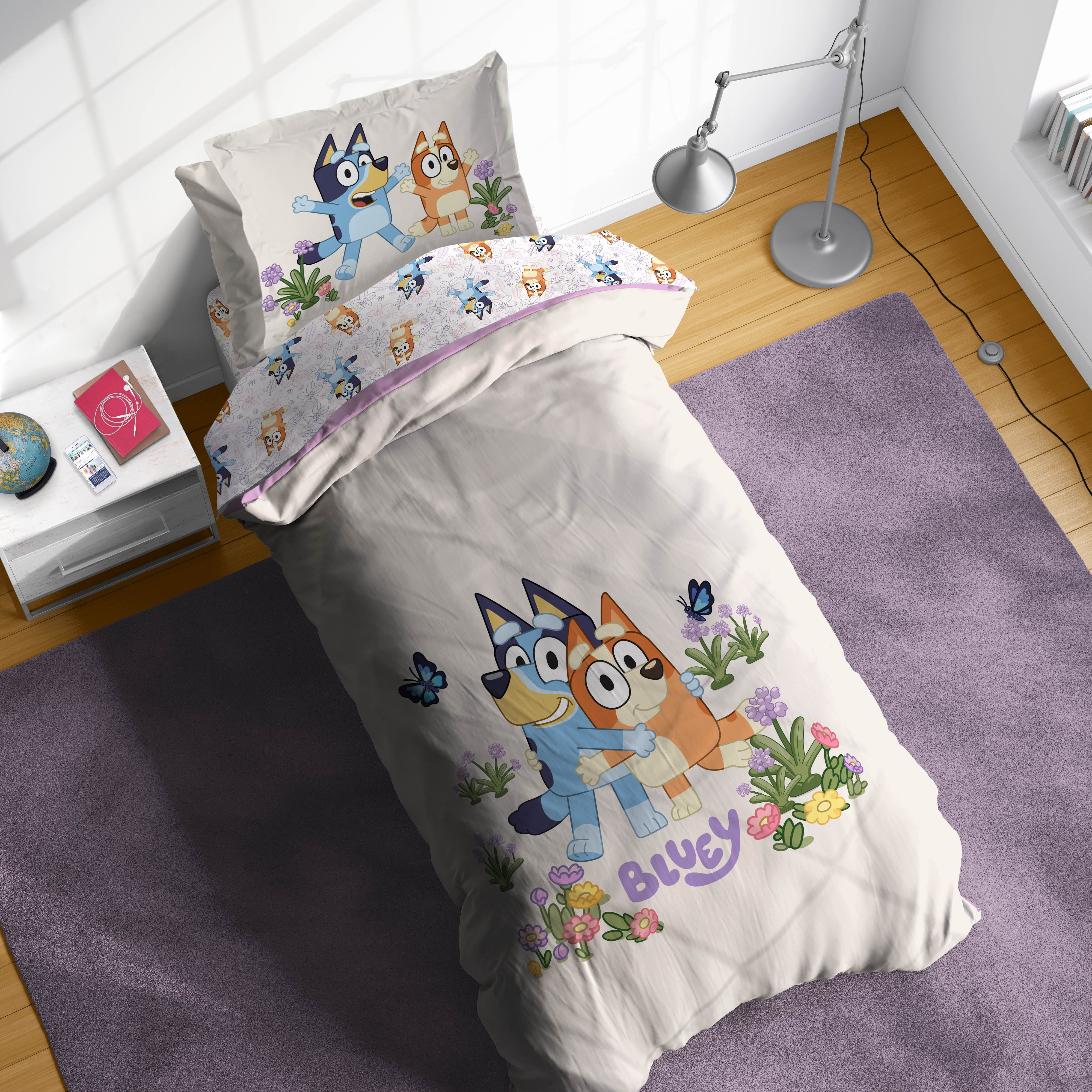 BBC Studios Bluey Garden 5 Piece Twin Size Kids Comforter Set with Sham - Super Soft Bedding for Kids