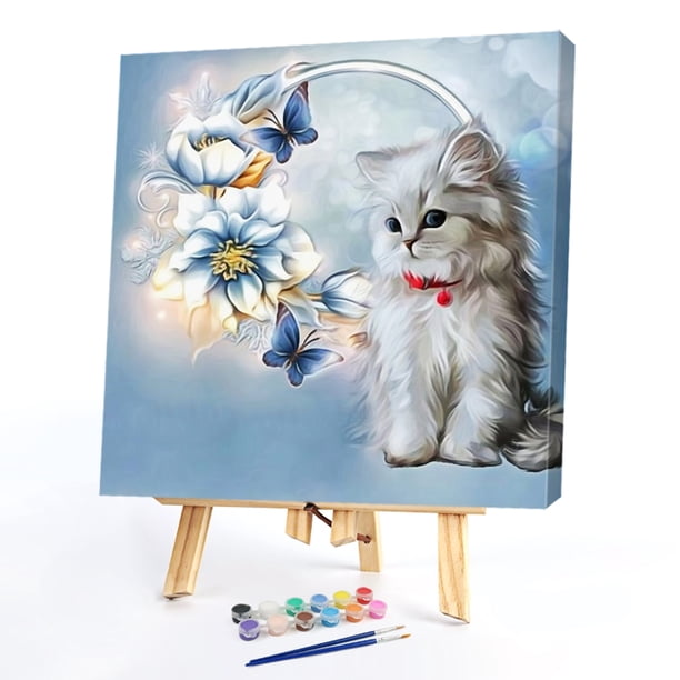 Pintura en lienzo de gato blanco, pintura al óleo sin marco por números, póster de arte de pared, imagen Likrtyny decoración de arte