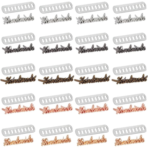 20pcs 5 colors Word Alloy Handmade Label Tags with Iron Shim for bag Making Mixed color 0.9x3.55x0.35cm 4pcs/color