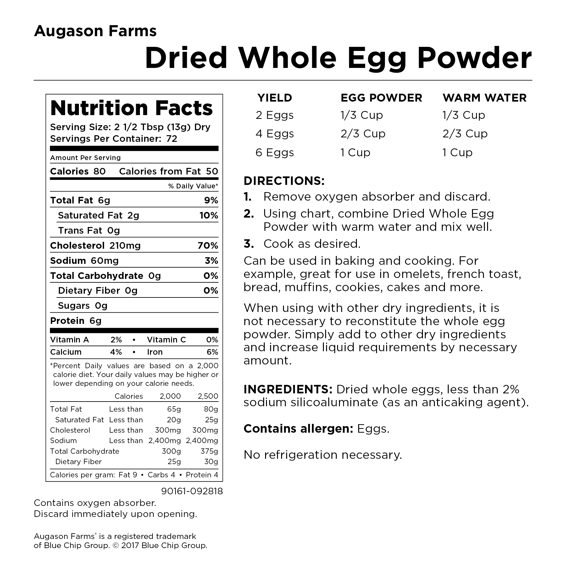 Augason Farms Gluten Free, Dried Whole Powdered Eggs, 2 lbs- 1 oz Can - image 4 of 10