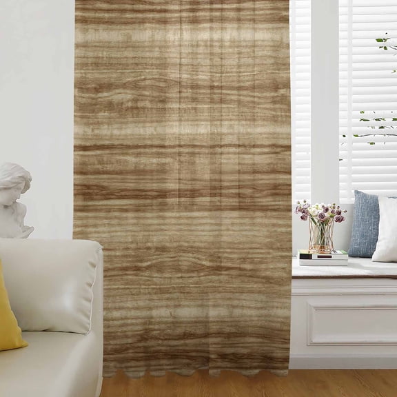 Vintage Western Sheer Curtains 45 Inches Long for Living Room/Bedroom, Rustic Farmhouse Wooden Grain Barn Door Rod Pocket Voile Kitchen Curtains & Drapes Window Treatment 1 Panel, 52"W x 45"L