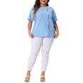 thumbnail image 2 of Plus Size Top for Women Short Sleeve Crew Neck Cotton Linen Blouses Top t Shirt 2X Sky Blue, 2 of 6