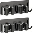 thumbnail image 1 of Wall Broom Holder, 2 Pieces Wall Broom Hanger with Stainless Steel Hook Wall Broom Hanger without Drilling for Bathroom, Kitchen, Garden, Garage, Balc, 1 of 4