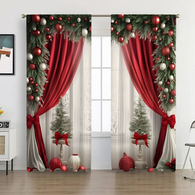 Matoen12 2PCS European Curtains and Drapes Christmas Series Curtains Factory Sent Digital Printing Curtains