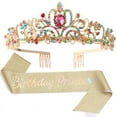 thumbnail image 1 of Kit de tiara y banda de cristal, coronas de cumpleaños para mujer, conjunto de decoraciones de cumpleaños, diadema con diamantes de imitación, 1 of 5