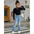 thumbnail image 3 of Oyyn Girls' Ripped Flare Jeans High Elastic Waist Denim Pants Bell Bottom Stretch Design Charming Y2K Streetwear with Pockets Suitable for Ages 7-14 Years, 3 of 10