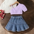 thumbnail image 5 of Auroural Kids Clothes Set Girls Sets 12 Months Children's Summer Solid Color Round Neck T-Shirt Short Skirt Two-Piece Set Kids, 5 of 9
