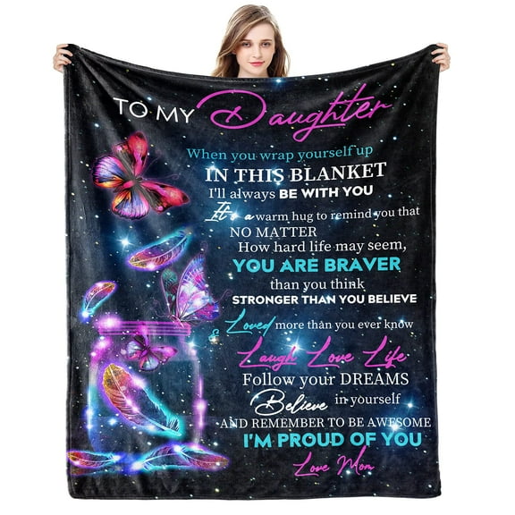 LHSHID Personalized Blanket for Daughter from Mom Butterfly Custom Birthday Gift Custom Gift Daughter Gift for Her Fleece Blanket 30x40in