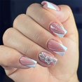 thumbnail image 1 of Press on Nails Uñas postizas cuadradas Uñas postizas cortas medianas Pegamento brillante en uñas para mujeres (Style39 Normal), 1 of 5