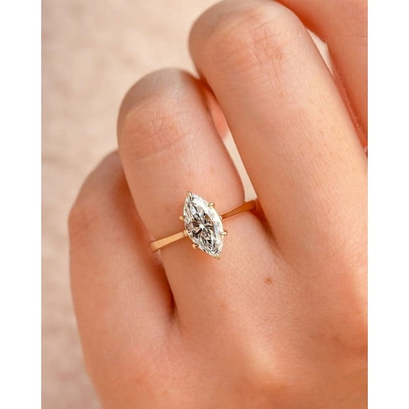 SOLITAIRE JEWELS 2 CT Marquise Cut Moissanite Diamond Solitaire 6 Prong Engagement Ring Solid 10K Yellow Gold