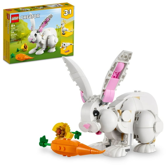 LEGO Creator 3 in 1 White Rabbit Animal Toy Building Set, STEM Toy for Kids 8 , Transforms from Bunny to Seal to Parrot Figures, Creative Play Building Toy for Boys and Girls, 31133