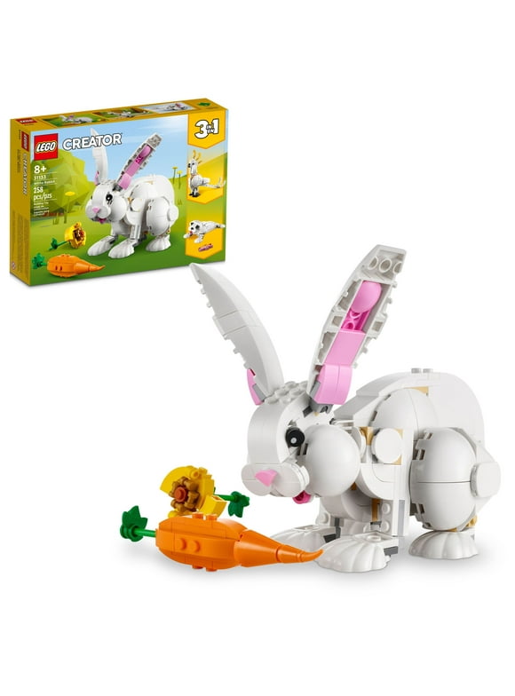 LEGO Creator 3 in 1 White Rabbit Animal Toy Building Set, STEM Toy for Kids 8+, Transforms from Bunny to Seal to Parrot Figures, Creative Play Building Toy for Boys and Girls, 31133