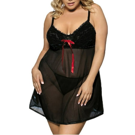 

Qcmgmg Mesh Nightgown Chemise Babydoll for Women Eyelash Bow Sleepwear Lingerie Women See Through Sexy Bodysuit XXXXL