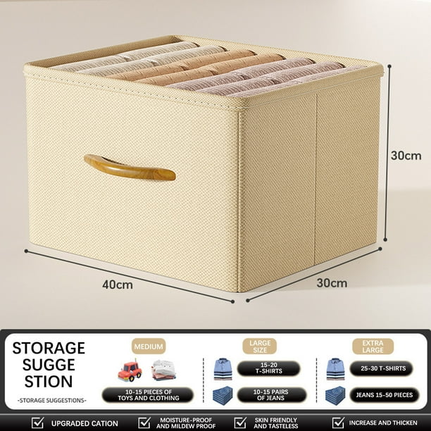 Caja de almacenamiento plegable para ropa y pantalones | Cesta organizadora de tela con asas de madera | Contenedor de almacenamiento no tejido a prueba de humedad | Armario de gran capacidad