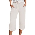 thumbnail image 2 of Bovemsi 2025 Women's High Waist Bubble Textured Linen 3/4 Cropped Trousers - Lightweight Summer Pants with Pockets, Beige, L, 2 of 5