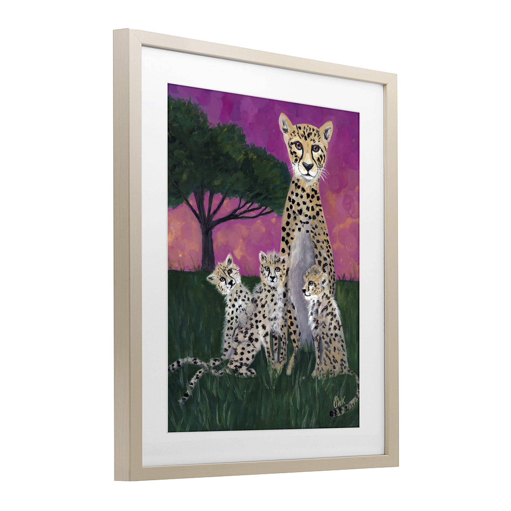 Stupell Industries Mama Cheetah & Her Cubs Birch Framed Print Under Glass, design by Sarah Waldron Kimball