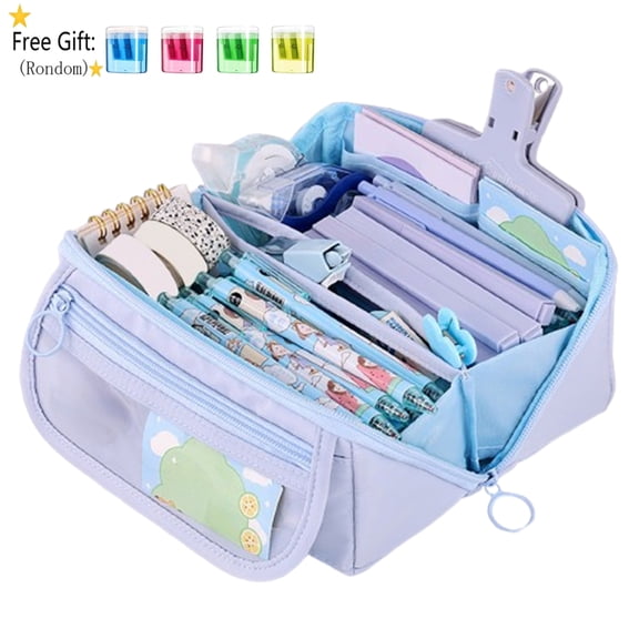 Bxaolu Cute Pencil Case, Soft Large Capacity Pencil Pouch, Aesthetic Zipper Pencil Bag, Big Storage Pen Organizer for Stationery, Pencil Box Home Office Supplies for Women Men, Blue