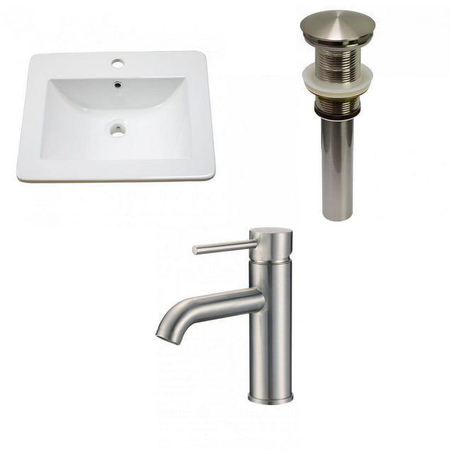 American Imaginations 21-in. W 1 Hole Ceramic Top Set In White Color - Drain Incl. AI-33076