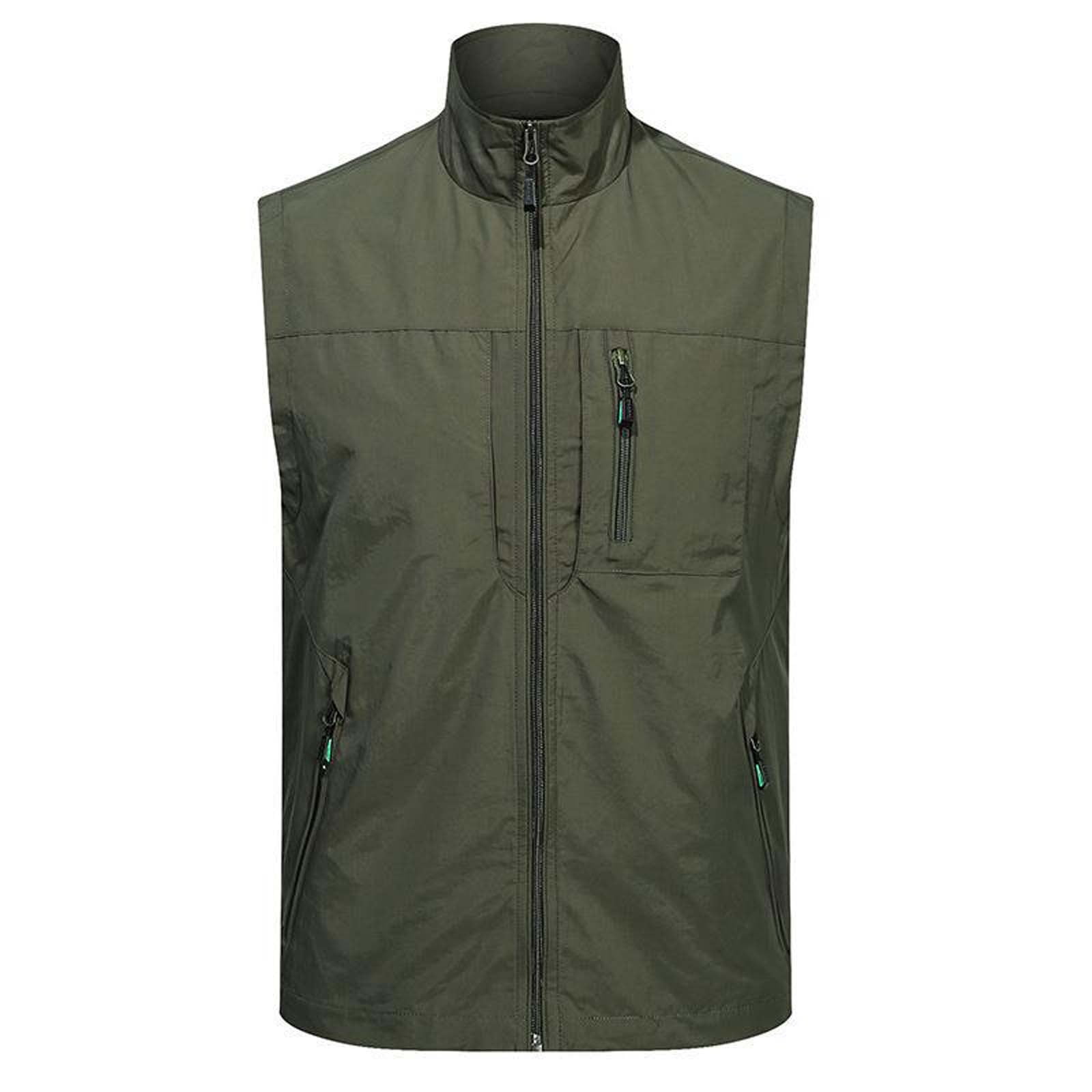 Mens Lightweight Zip Puffer Vest Loose Windproof Outerwear Solid Color  Sleeveless Jacket