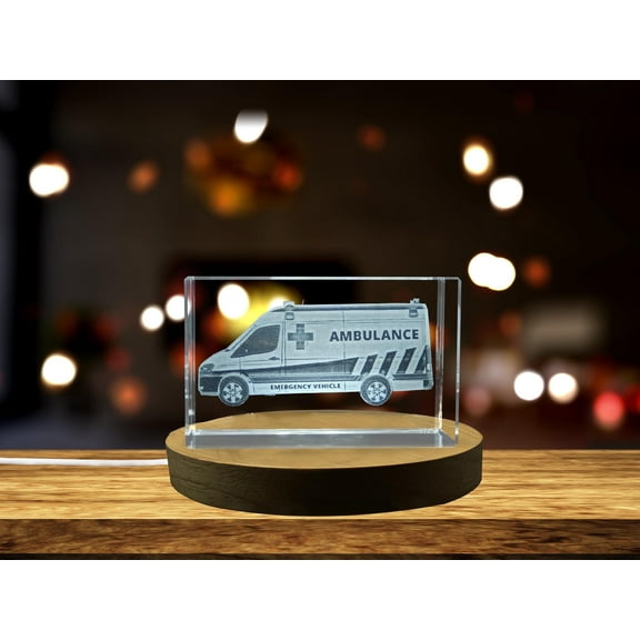 3D Engraved Crystal Ambulance Model - Lifesaving Tribute