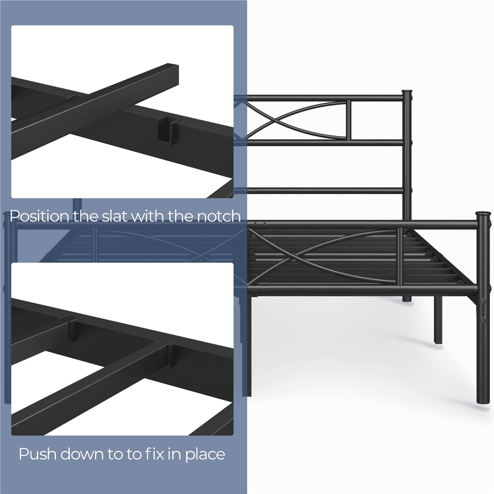 Renwick Full Size Metal Platform Bed with Headboard, Black