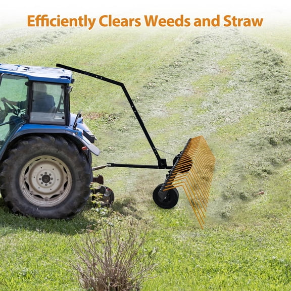 CazToi 60 Inch Lawn Dethatcher with 24 Tines for Thatch Removal Tow Behind