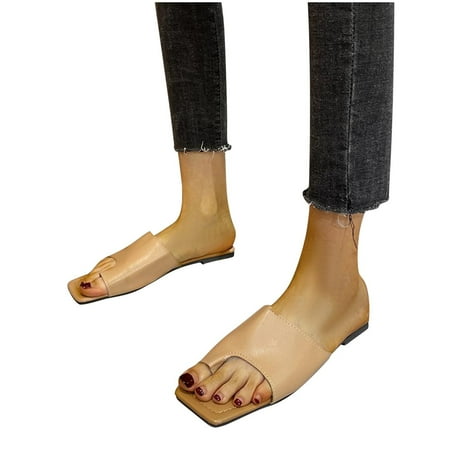 

Women’s Square Toe Sandals Summer Casual Dressy Cute Comfort Bunion Corrector Flat Shoes Orthopedic Toe Ring Slides Flat Sandal