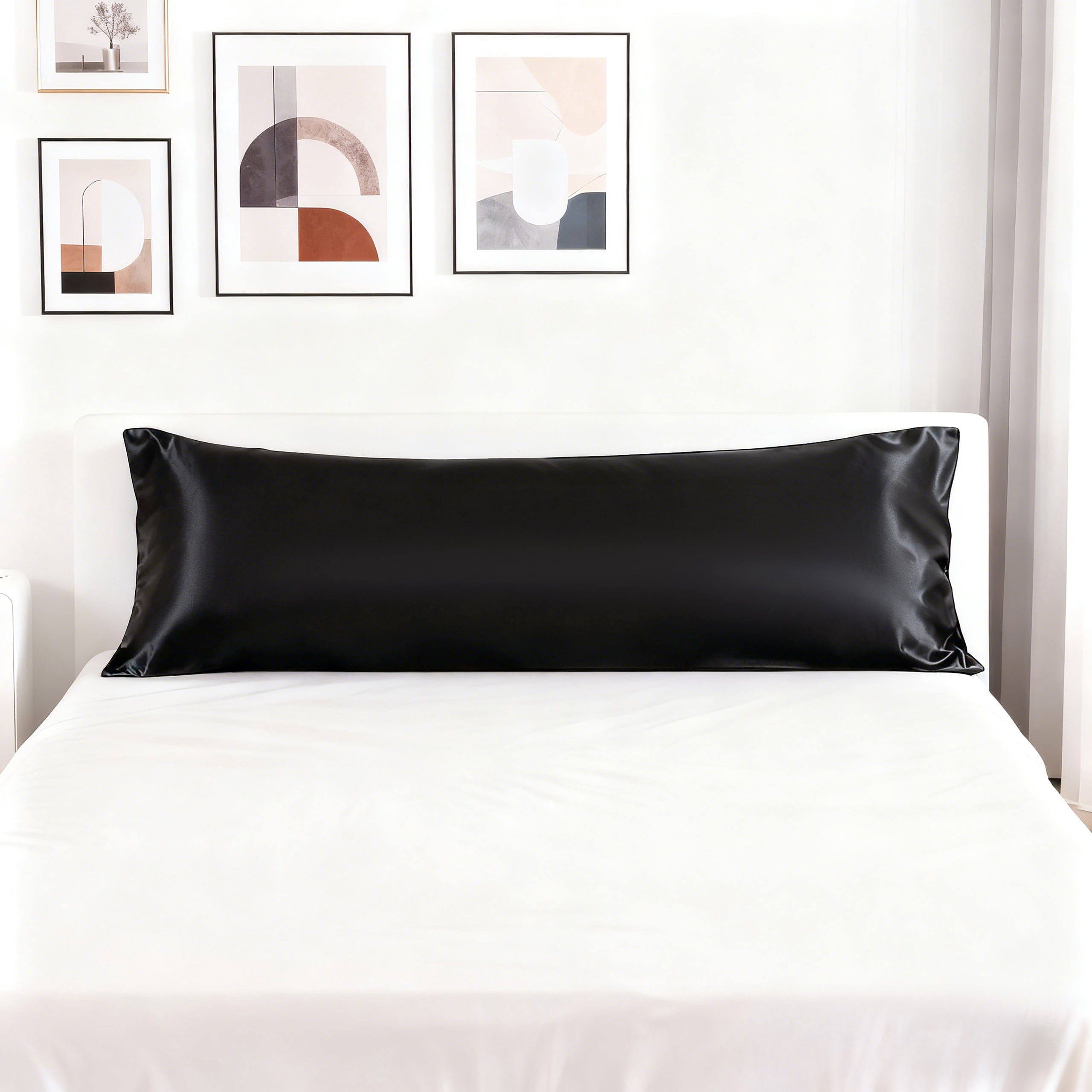 Satin Body Pillowcase for Hair and Skin, Luxurious and Silky Envelope Closure Body Pillow Cover, Black, 20" x 54"