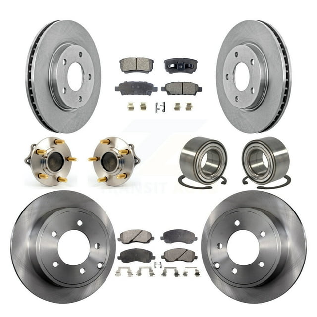 Transit Auto Roulements de Moyeu de Roue avant Arrière Assemblage Rotors de Frein à Disque et Kit de Plaquettes Semi-Métalliques (10 Pcs) pour Voiture Mitsubishi Lancer - Côté Gauche Droit (Conducteur Passager) KBB-106305