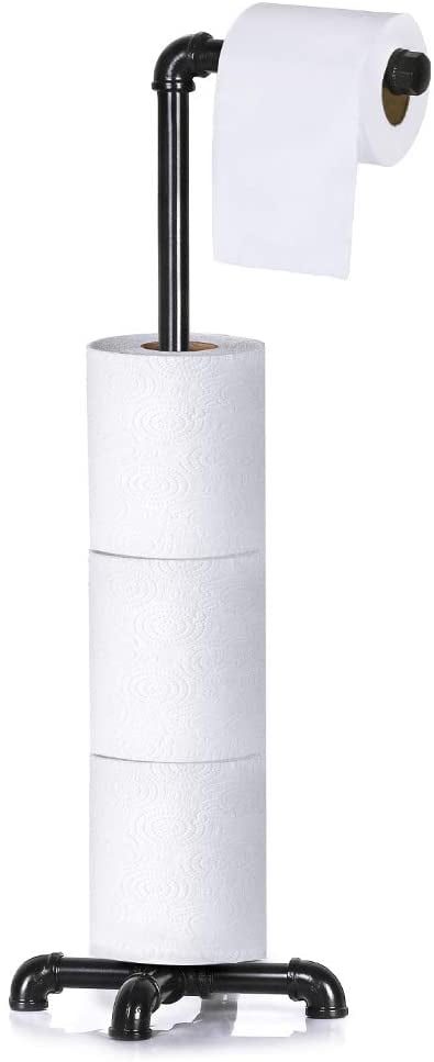 Black Industrial Pipe Farmhouse Toilet Paper Dispenser with Wooden Base Tissue Roller Dispenser Rack for Bathroom NANARDOSO Rustic Freestanding Toilet Paper Holder