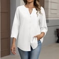 thumbnail image 6 of JoveMarine Women's Solid Color Casual Button Up Blouse Round V-Neck Short Sleeve Top Lightweight Office Work Shirt for Spring Fall Daily Wear White XL, 6 of 6