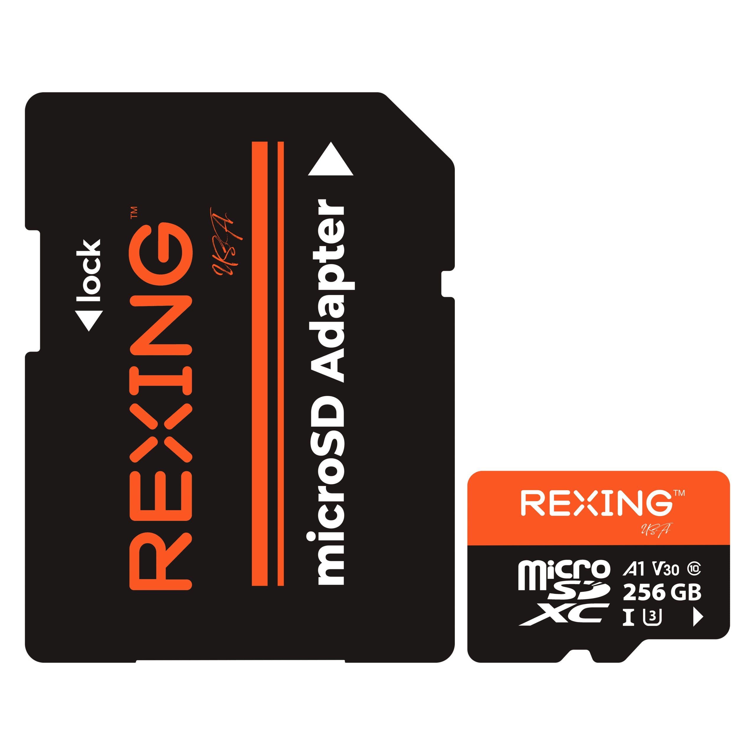 Rexing 256GB microSDXC UHS-3 4K Full HD Video High Speed Transfer Monitoring SD Card with Adapter for Dash Cams, Surveillance System, Security Camera, & Body Cam