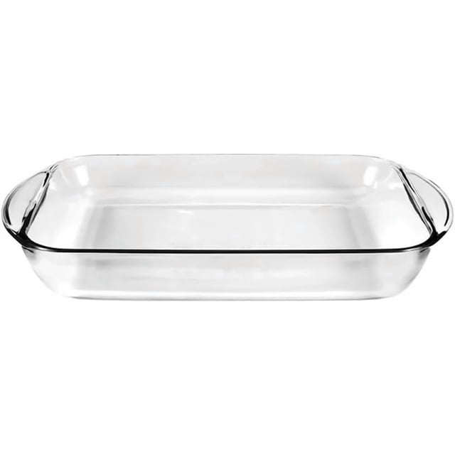 Uuiauoio Glass Baking Dish for Oven, a rectangular glass baking pan with a clear finish and integrated side handles. Designed for single servings or small portions, this oven-safe dish is ideal for lasagna, brownies, roasted vegetables, and more. Made from durable glass that withstands temperatures from -40°F to 450°F, it ensures even heat distribution for consistent baking results. Non-stick and dishwasher-safe for easy cleaning. Suitable for use in ovens, microwaves, and refrigerators.