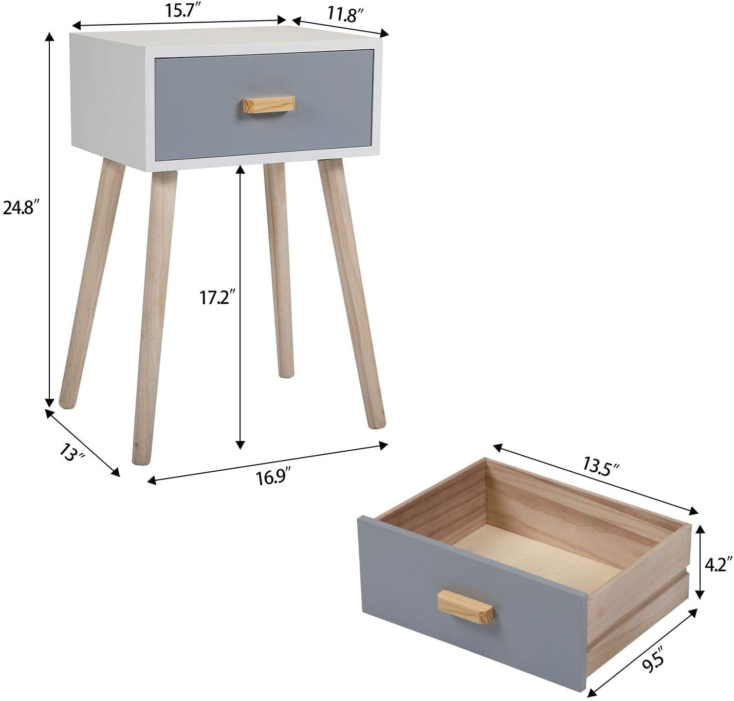 Set of 2 Nightstand w/Storage Drawer, Mid-Century Bedside Table for Bedroom Living Room Home Furniture