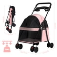 thumbnail image 3 of Tereitr Pet Stroller for Small Dogs & Cats, 4 Wheel Outdoor Travel Folding Dog Stroller with Cup Holder, Visible Mesh Windows, Rear Wheel Brakes, Pets Up to 33 lbs, Pink, 3 of 9