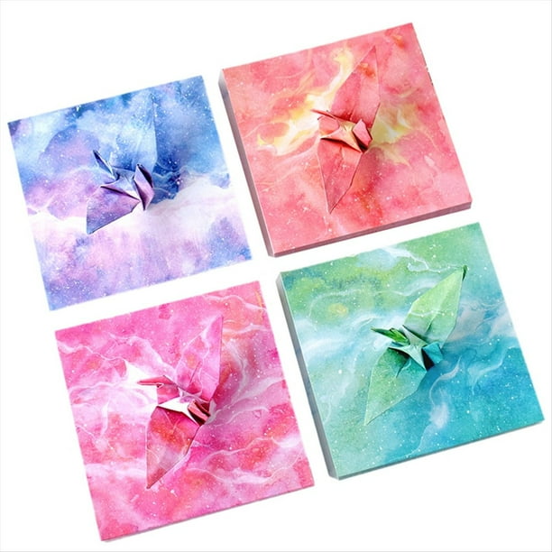 400 Hojas de Papel para Origami, Papel de Origami de Fantasía de Estrellado de Doble Cara, Kit de Origami de 4 Diseños para Decoración de Álbumes de Recortes.