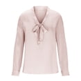 thumbnail image 6 of ClodeEU Women's Silk Blouse,Long Sleeve V Neck Shirt With Tie,Elegant Satin Tops Pink,Womens Plus XXL, 6 of 9