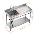thumbnail image 4 of VEVOR Stainless Steel Utility Sink, Free Standing Single Bowl Commercial Kitchen Sink with Faucet, Utility Right Basin Workbench with Hot & Cold Water Pipe for Garage Restaurant Laundry,47x19.7x37 in, 4 of 9