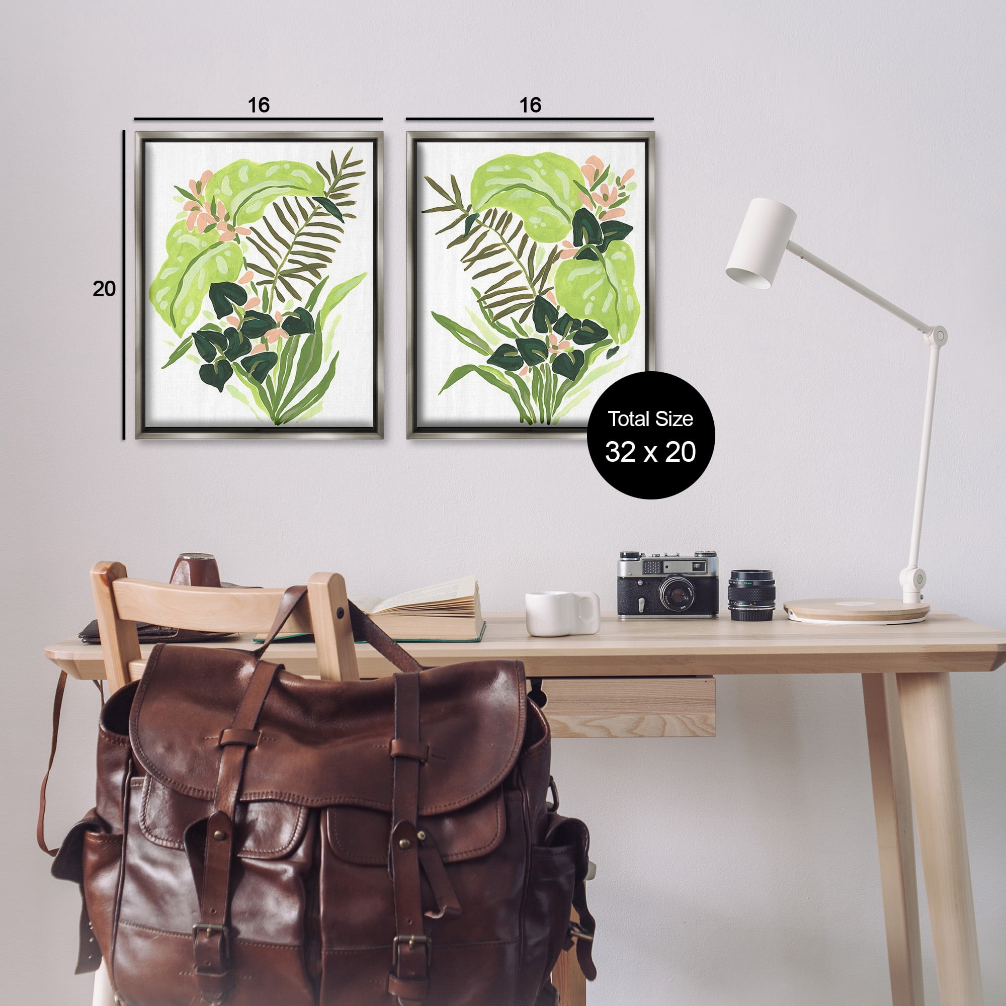 Stupell Industries Abstract Tropical Blooms Botanical & Floral Painting Gray Floater Framed Canvas Art Print Wall Art, 17 x 21, Set of 2