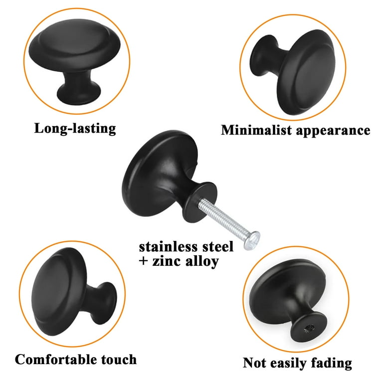 Fabulas 40 Pack Cabinet knobs, Black Kitchen Cabinet Knobs 1-3/16" Handles Knobs for Dresser Drawers-Kitchen Cabinet Hardware with Screws