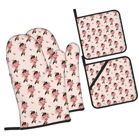 

Sikiie Dachshund Dog Heart Oven Mitts and Pot Holders Silicone Oven Gloves Heat Resistant Oven Mitts 4Pcs Set