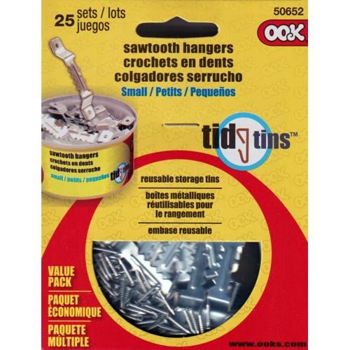 Case of 6 - Ook Small Sawtooth Picture Hangers with Nails Tidy Tin - 50652 (25 Sets Pack)