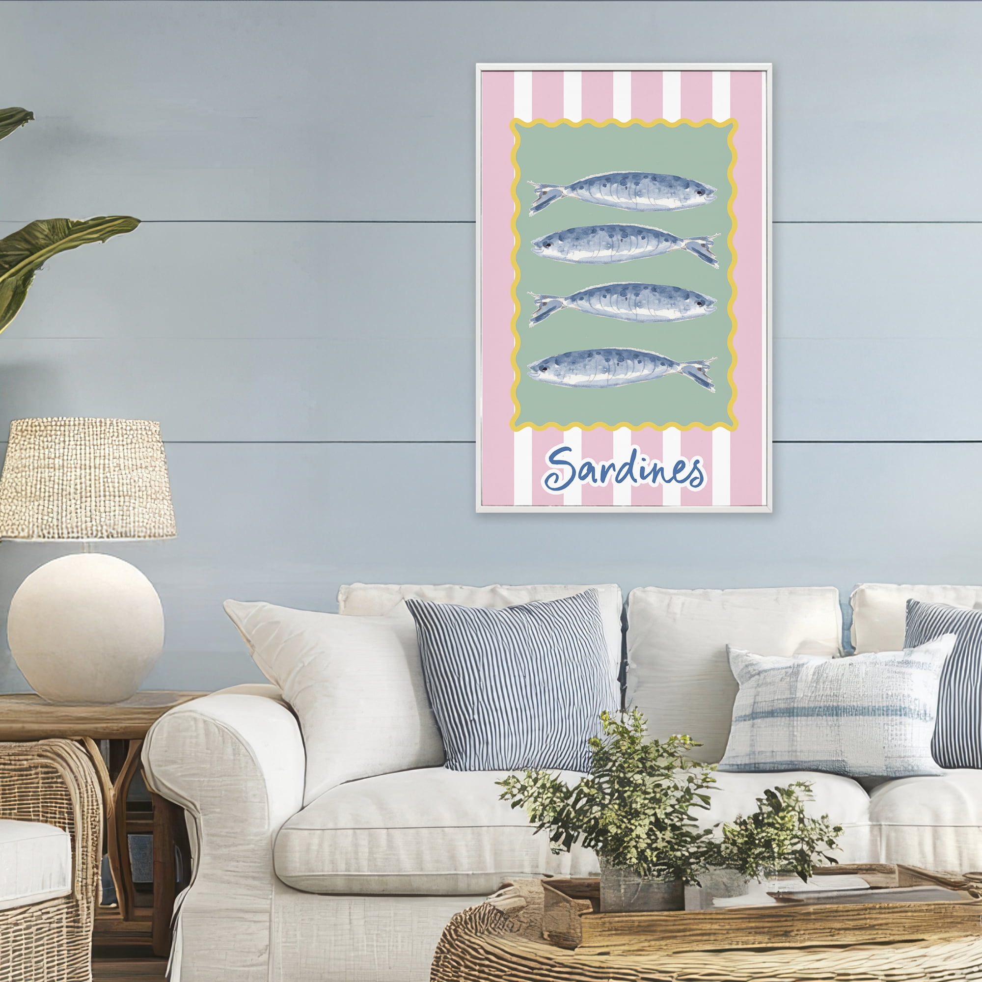 Stupell Industries Pastel Striped Sardines White Framed Giclee Art, design by Patricia Pinto