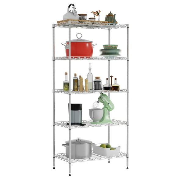 5-Tier Shelves Height Adjustable Storage Shelves Shelving Unit 21 Dx11 Wx48 H Wire Shelving NSF Certified Storage Shelf with Leveling Feet for Home Kitchen Garage Chrome